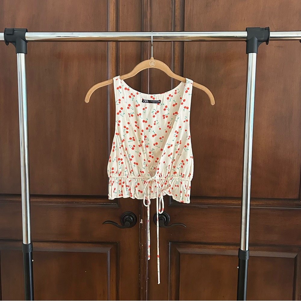 Zara cherry print front tie crop top